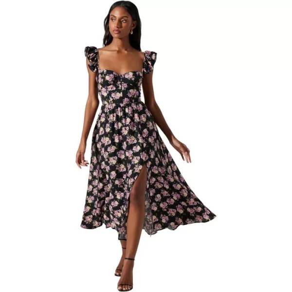 ASTR the label Womens Wedelia Sweetheart Bustier Ruffle Trim Midi DressBlack Purple Floral