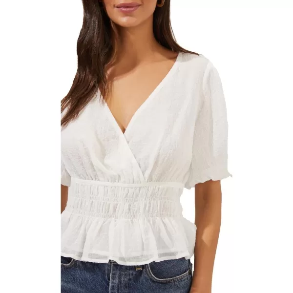 ASTR the label Crinkled Womens Surplice Puff Sleeve BlouseWhite