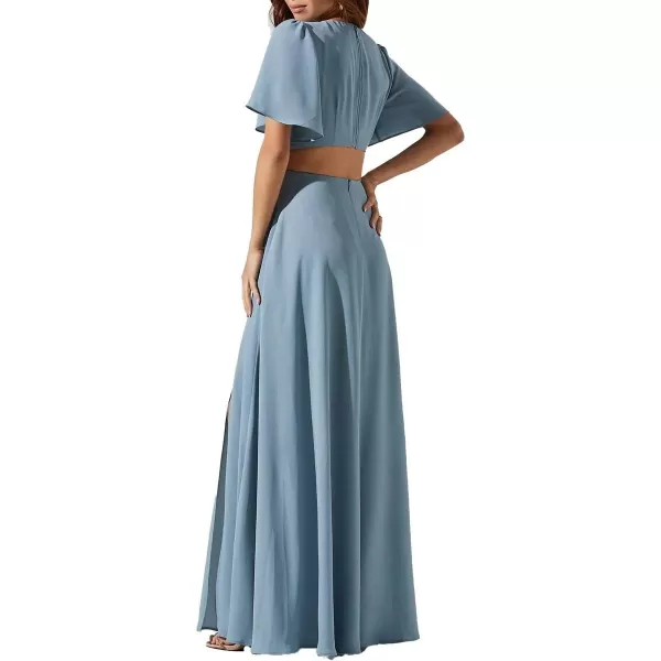 ASTR the label Katrina Womens Cut Out Flutter Sleeve Maxi DressSteel Blue