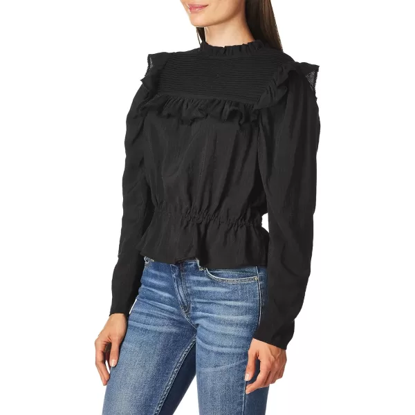 ASTR the label Womens Alcott Pleated High Neck Long Sleeve Peplum TopBlack