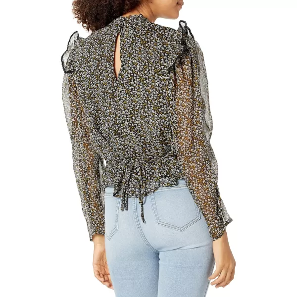ASTR the label Womens Alcott Pleated High Neck Long Sleeve Peplum TopBlackyellow Multi Floral
