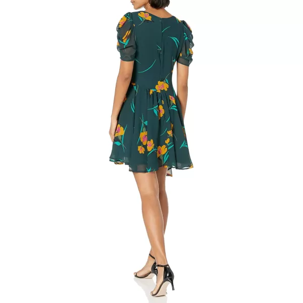 ASTR the label Womens Asymmetrical Puff Sleeve Short DressGreen Multi Floral