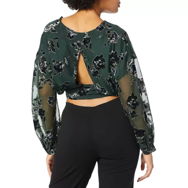 ASTR the label Womens Long Sleeve Wrap Front Cropped Top BlouseGreen Floral