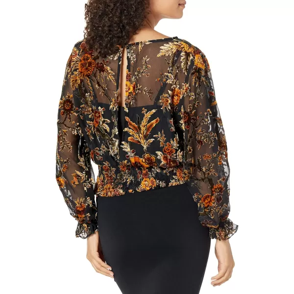 ASTR the label Womens Nora Nock Neck Long Sleeve Gathered Waist TopBlackgold Multi Floral