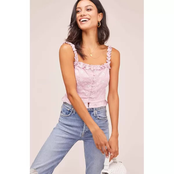 ASTR the label Womens Simone Sleeveless Ruffle Trim Cropped Tank TopOrchidwhite  Esther