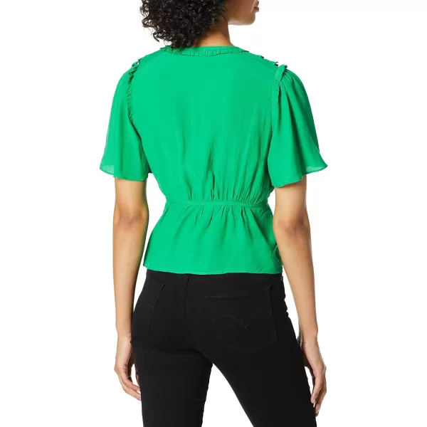 ASTR the label Womens Sonny Short Sleeve Tie Front Ruffle BlouseEmerald Green