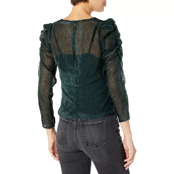 ASTR the label Womens Spot Me Semi Sheer VNeck Long Sleeve Ruched TopForest Green