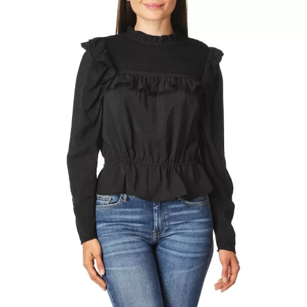 ASTR the label Womens Alcott Pleated High Neck Long Sleeve Peplum TopBlack