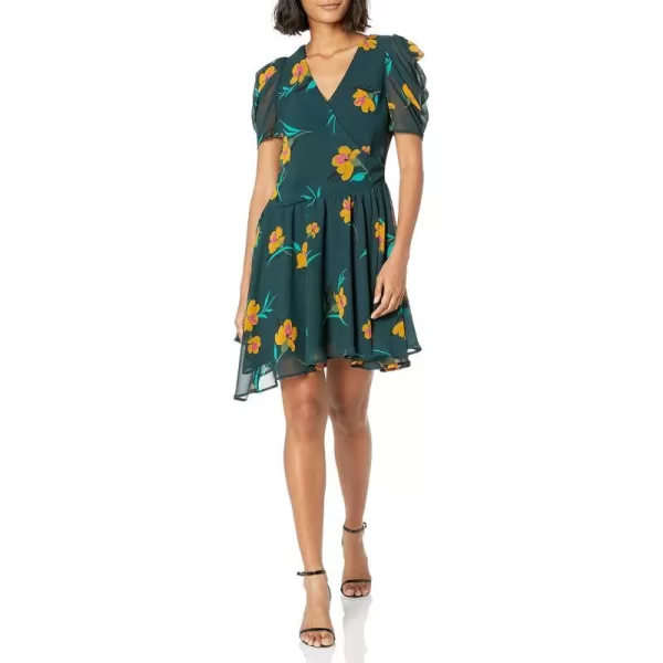 ASTR the label Womens Asymmetrical Puff Sleeve Short DressGreen Multi Floral