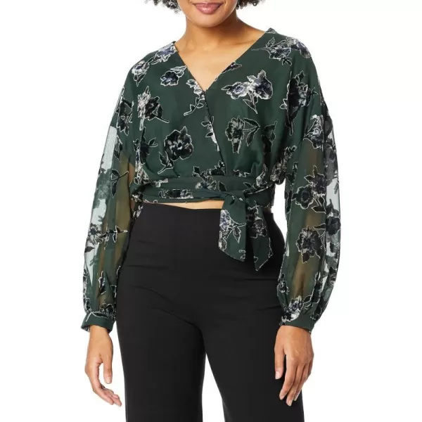 ASTR the label Womens Long Sleeve Wrap Front Cropped Top BlouseGreen Floral