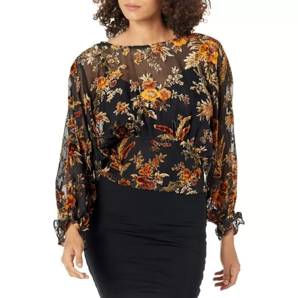 ASTR the label Womens Nora Nock Neck Long Sleeve Gathered Waist TopBlackgold Multi Floral