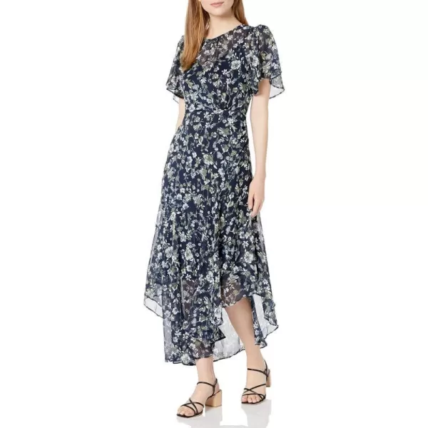 ASTR the label Womens Short Flutter Sleeve Assymetric Maxi DressBlue Green Floral