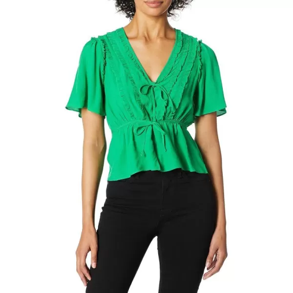 ASTR the label Womens Sonny Short Sleeve Tie Front Ruffle BlouseEmerald Green