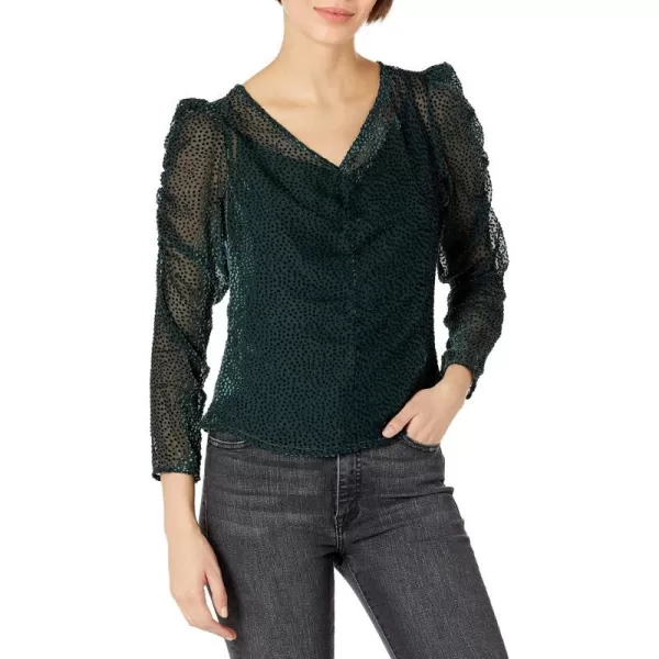 ASTR the label Womens Spot Me Semi Sheer VNeck Long Sleeve Ruched TopForest Green