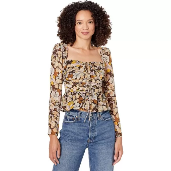 ASTR the label Womens Toni Top Brown Yellow Floral LargeASTR the label Womens Toni Top Brown Yellow Floral Large