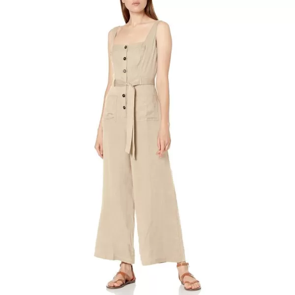 ASTR the label womens Sleeveless Square Neck Button Up Mirage Wide Leg JumpsuitNatural