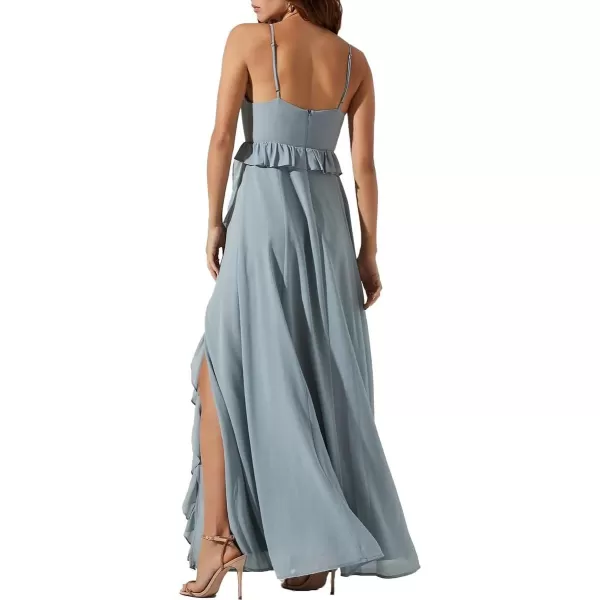 ASTR the label Adoria Womens Ruffled VNeck Sleeveless High Slit Maxi DressDusty Blue