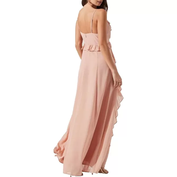 ASTR the label Adoria Womens Ruffled VNeck Sleeveless High Slit Maxi DressNude Peach