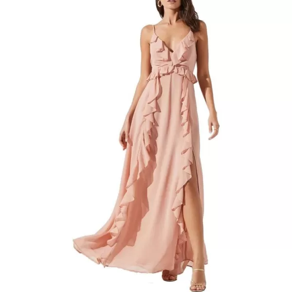 ASTR the label Adoria Womens Ruffled VNeck Sleeveless High Slit Maxi DressNude Peach