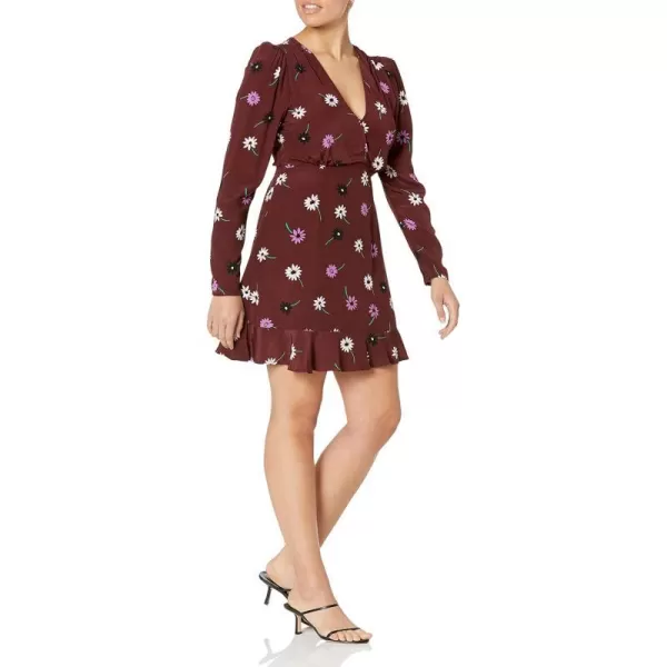 ASTR the label Womens Long Sleeve Floral Fit amp Flare Short DressWine Multi Floral