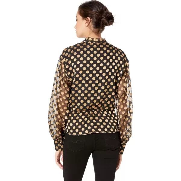 ASTR the label Womens Lennox Long Sleeve Dot Top with Scarf TieBlackGold Dot