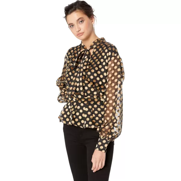 ASTR the label Womens Lennox Long Sleeve Dot Top with Scarf TieBlackGold Dot