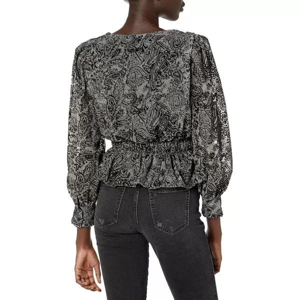 ASTR the label Womens Rebecca VNeck Long Sleeve Peplum TopBlack Paisley