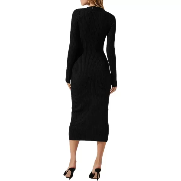 ASTR the label Womens Ribbed Knit Twist Front Long Sleeve SweaterdressBlack