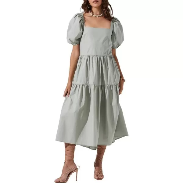 ASTR the label Ilana Womens Cotton Ruffled Puff Sleeve Midi Peasant DressSilver Sage