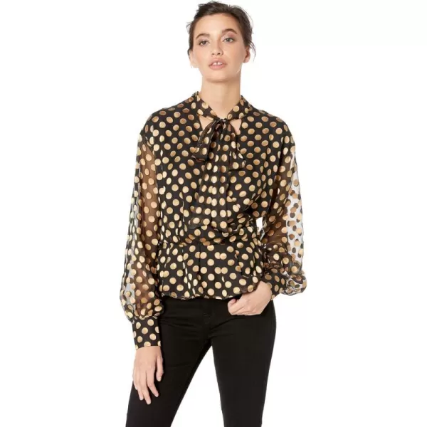 ASTR the label Womens Lennox Long Sleeve Dot Top with Scarf TieBlackGold Dot