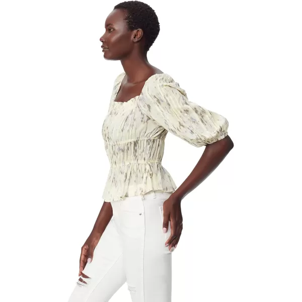 Sam Edelman Sportswear Womens Meadow Pleat Lace Trim BlouseDancing Blooms  Transparent Yellow