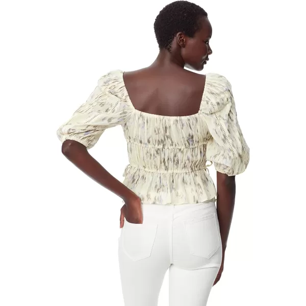 Sam Edelman Sportswear Womens Meadow Pleat Lace Trim BlouseDancing Blooms  Transparent Yellow