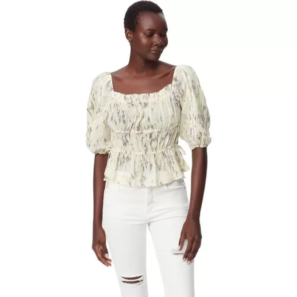 Sam Edelman Sportswear Womens Meadow Pleat Lace Trim BlouseDancing Blooms  Transparent Yellow