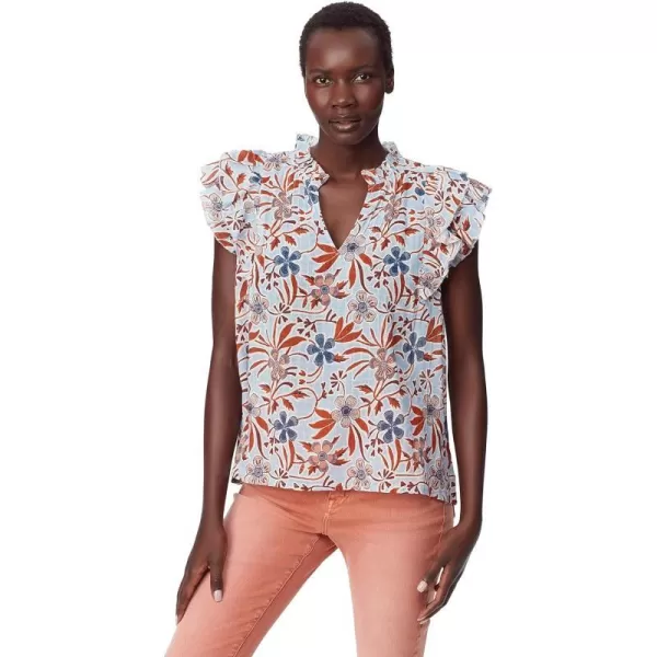 Sam Edelman Sportswear Womens Rey Pleated Ruffle Sleeve TopFlora Stamp  Soft Chambray