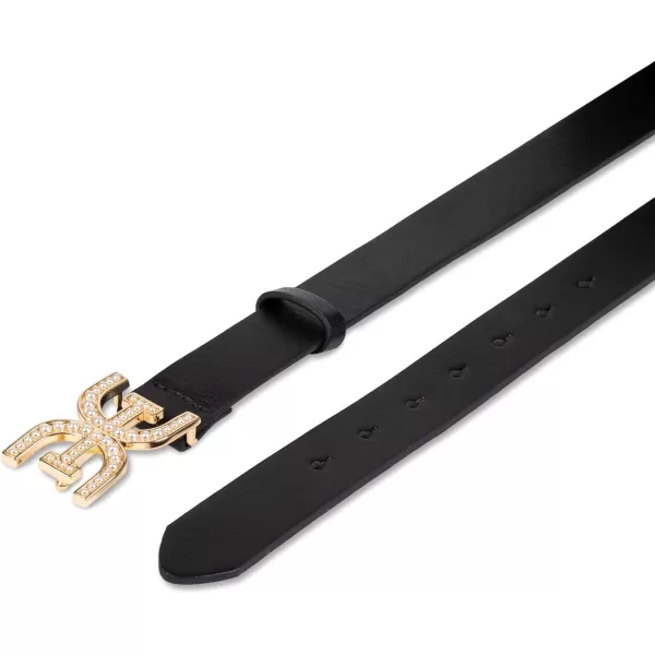 Sam Edelman Womens Pearl Embellished Doublee Logo Plaque Buckle BeltBlack