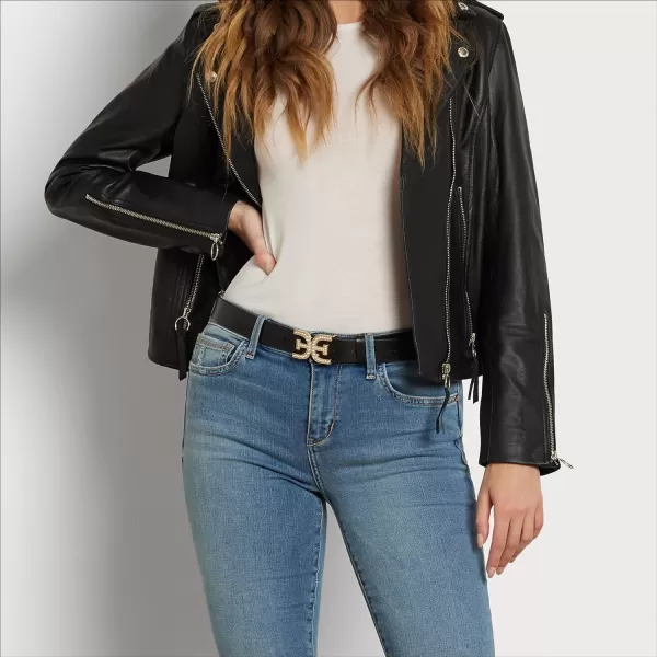 Sam Edelman Womens Pearl Embellished Doublee Logo Plaque Buckle BeltBlack