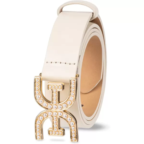 Sam Edelman Womens Pearl Embellished Doublee Logo Plaque Buckle BeltSam Edelman Womens Pearl Embellished Doublee Logo Plaque Buckle Belt