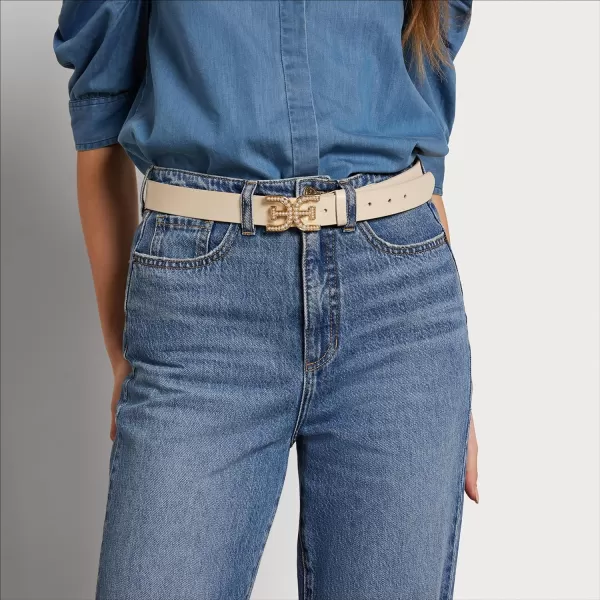 Sam Edelman Womens Pearl Embellished Doublee Logo Plaque Buckle BeltSam Edelman Womens Pearl Embellished Doublee Logo Plaque Buckle Belt