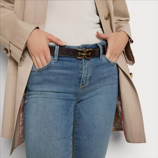 Sam Edelman Womens Slim Stitched Edge Doublee Plaque Buckle BeltBrown