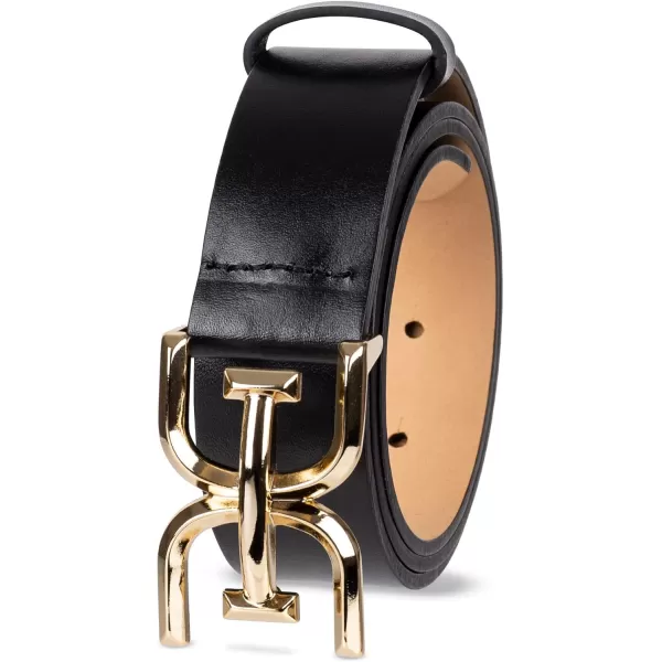 Sam Edelman Womens Casual DoubleE Logo Plaque Buckle Leather Belt for Jeans and TrousersBlack