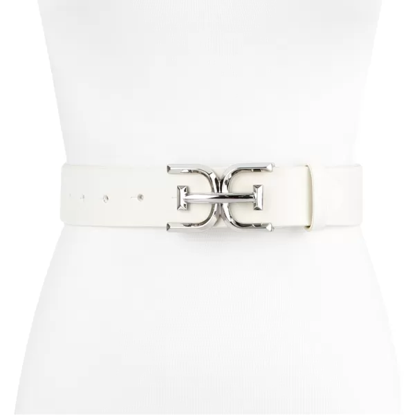Sam Edelman Womens Casual DoubleE Logo Plaque Buckle Leather Belt for Jeans and TrousersIvory