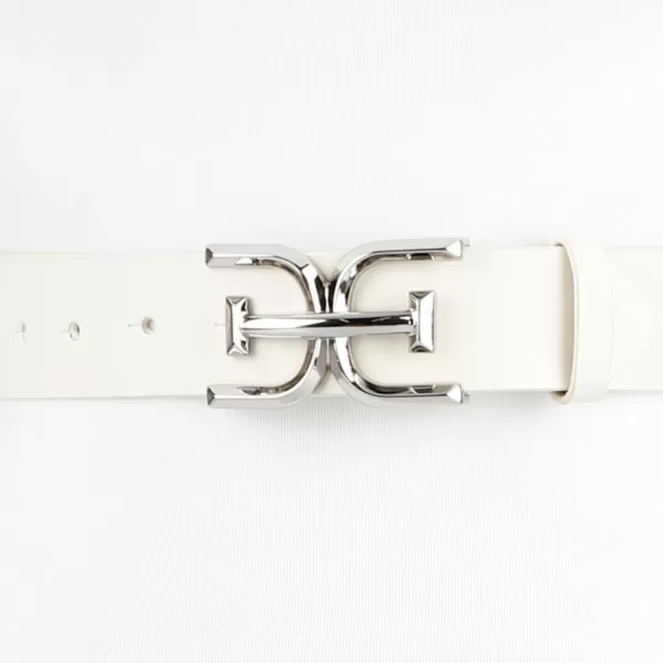 Sam Edelman Womens Casual DoubleE Logo Plaque Buckle Leather Belt for Jeans and TrousersIvory