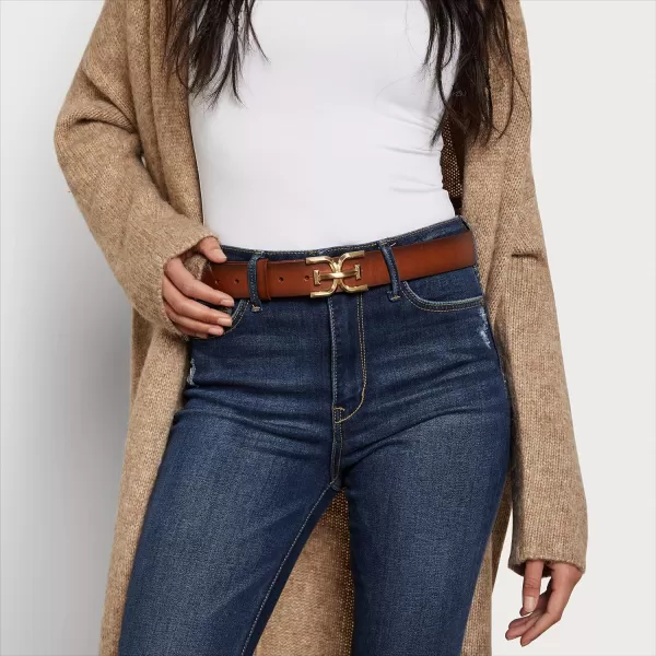 Sam Edelman Womens Casual DoubleE Logo Plaque Buckle Leather Belt for Jeans and TrousersTan