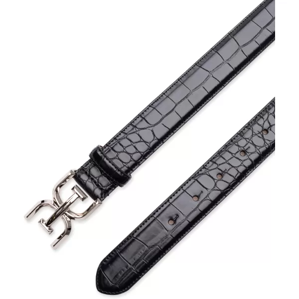 Sam Edelman Womens Fashion DoubleE Plaque Logo Buckle Slim Textured Belt for Jeans Dresses and TrousersBlack Croc