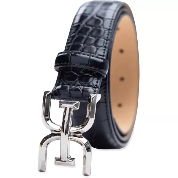 Sam Edelman Womens Fashion DoubleE Plaque Logo Buckle Slim Textured Belt for Jeans Dresses and TrousersBlack Croc