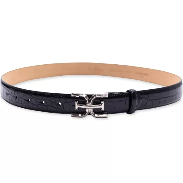 Sam Edelman Womens Fashion DoubleE Plaque Logo Buckle Slim Textured Belt for Jeans Dresses and TrousersBlack Croc