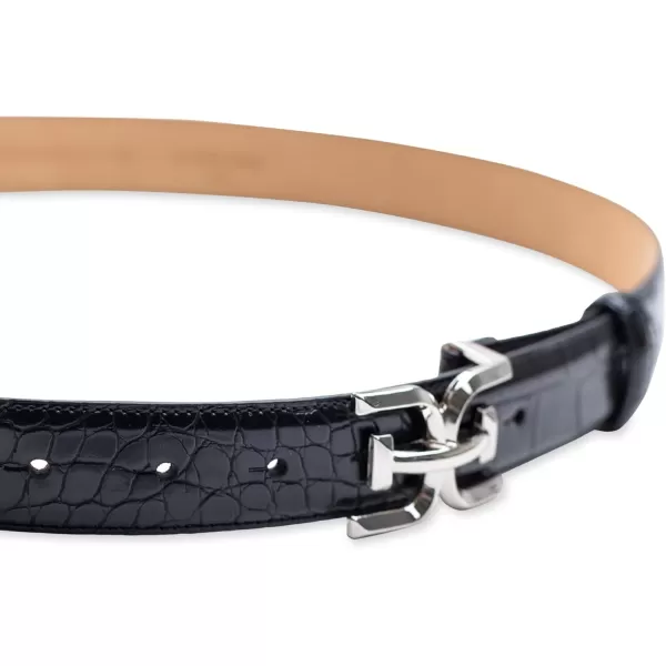 Sam Edelman Womens Fashion DoubleE Plaque Logo Buckle Slim Textured Belt for Jeans Dresses and TrousersBlack Croc