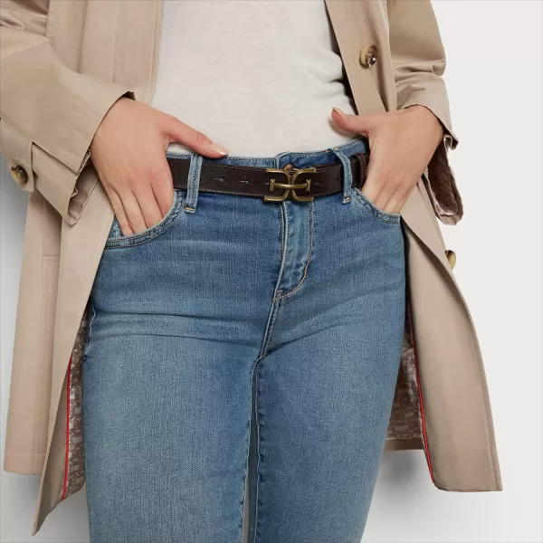 Sam Edelman Womens Fashion DoubleE Plaque Logo Buckle Slim Textured Belt for Jeans Dresses and TrousersBrown