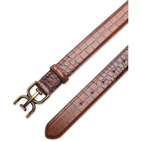 Sam Edelman Womens Fashion DoubleE Plaque Logo Buckle Slim Textured Belt for Jeans Dresses and TrousersBrown Croc