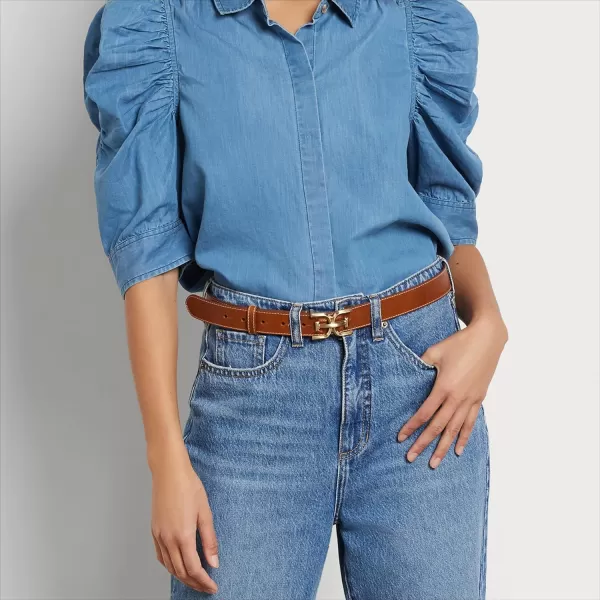 Sam Edelman Womens Fashion DoubleE Plaque Logo Buckle Slim Textured Belt for Jeans Dresses and TrousersSaddle
